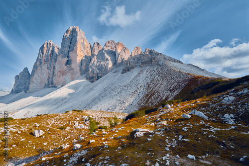 Landscape at The Three Peaks Of Lavaredo in Italy photo