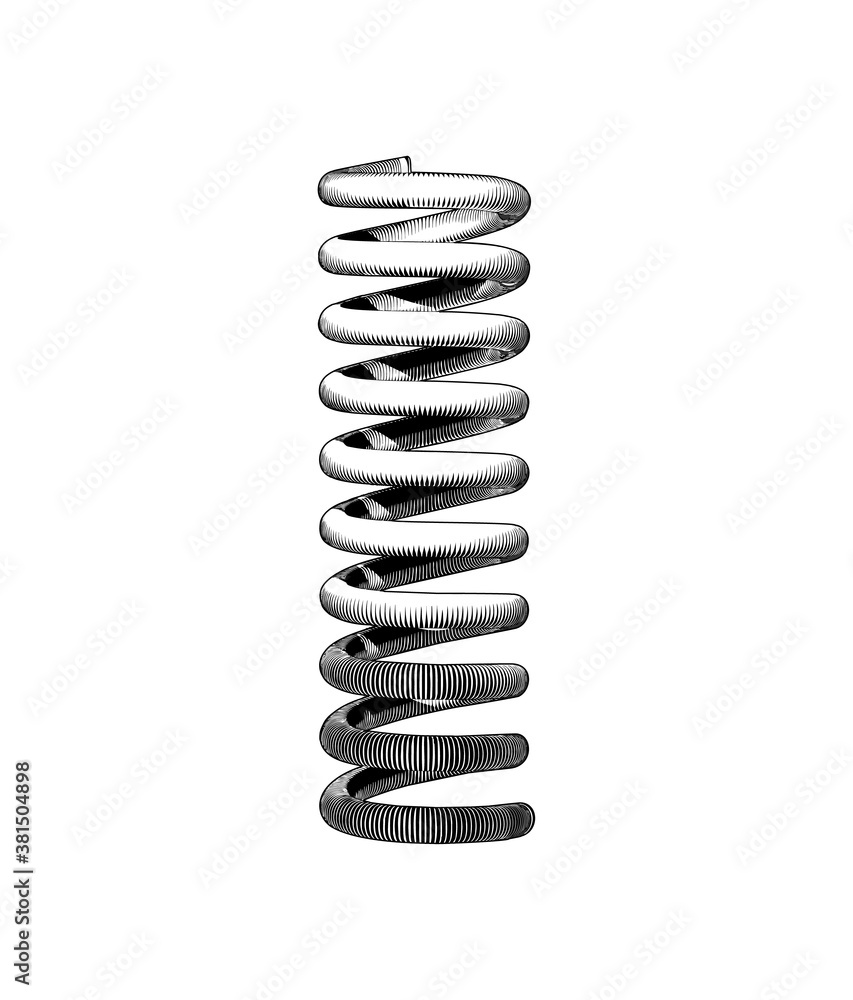 Engraving drawing compression spring isolated on white BG Engraving drawing compression spring isolated on white BG