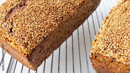 Homemade rye bread with sesame seeds