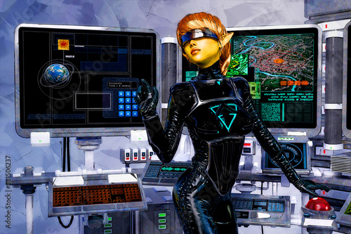 Artistic 3D illustration of a science-fiction female photo