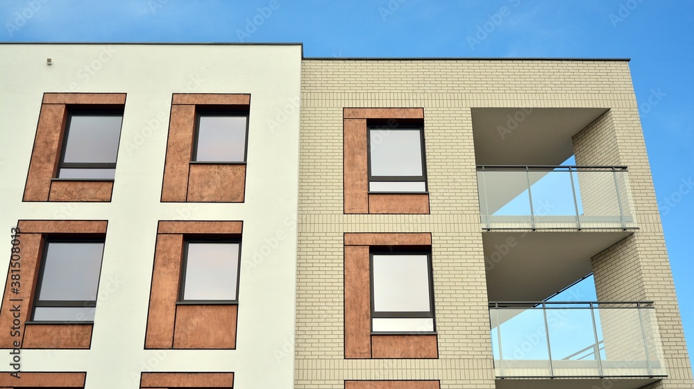Futuristic square architecture of apartment building for real estate with big windows. Futuristic square architecture of apartment building for real estate with big windows.