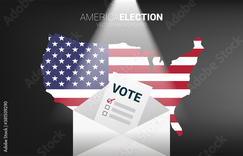 vote paper put in envelope with USA map background. concept for America mail in election vote theme background.