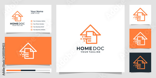 combination of home and document, minimalist fast design, simple concept. logo and business card. premium vector