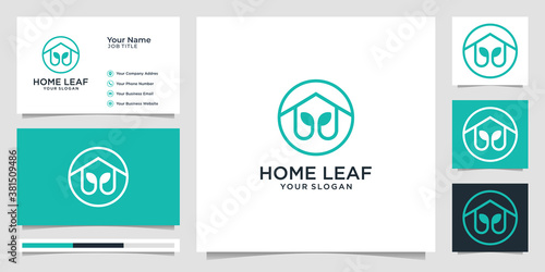 home leaf logo design vector, ecology, nature, minimalist design. logo and business card.premium vector