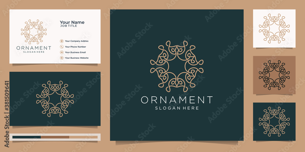 Minimalist elegant floral line art style logo for beauty, cosmetics, yoga and spa. logo design and business card.Premium Vector