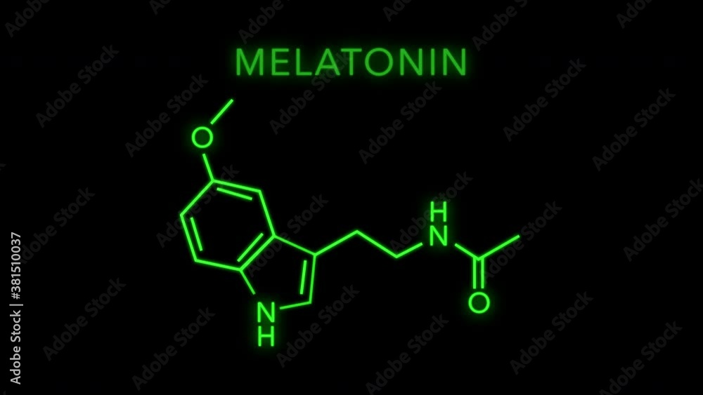 Melatonin Molecular Structure Symbol Neon Animation on black background Melatonin Molecular Structure Symbol Neon Animation on black background