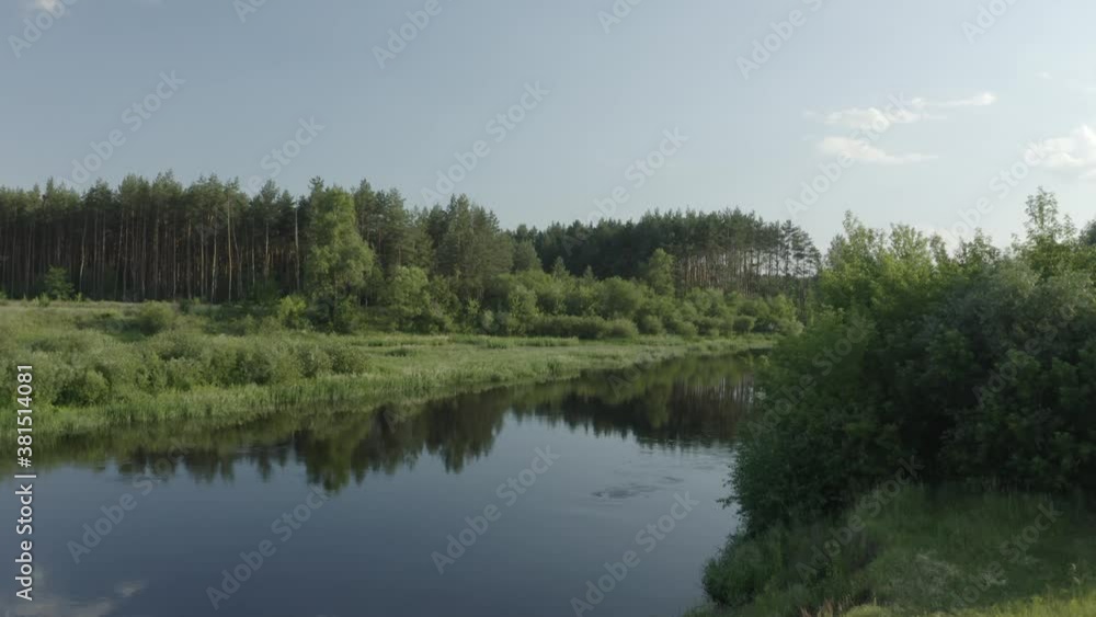 Russia. Aerial View Of Summer River Landscape In Sunny Summer Day. Top View Of Beautiful European Nature From High Attitude In Summer Season. Drone View. Bird's Eye View 4K. Ungraded D-log. Russia. Aerial View Of Summer River Landscape In Sunny Summer Day. Top View Of Beautiful European Nature From High Attitude In Summer Season. Drone View. Bird's Eye View 4K. Ungraded D-log.