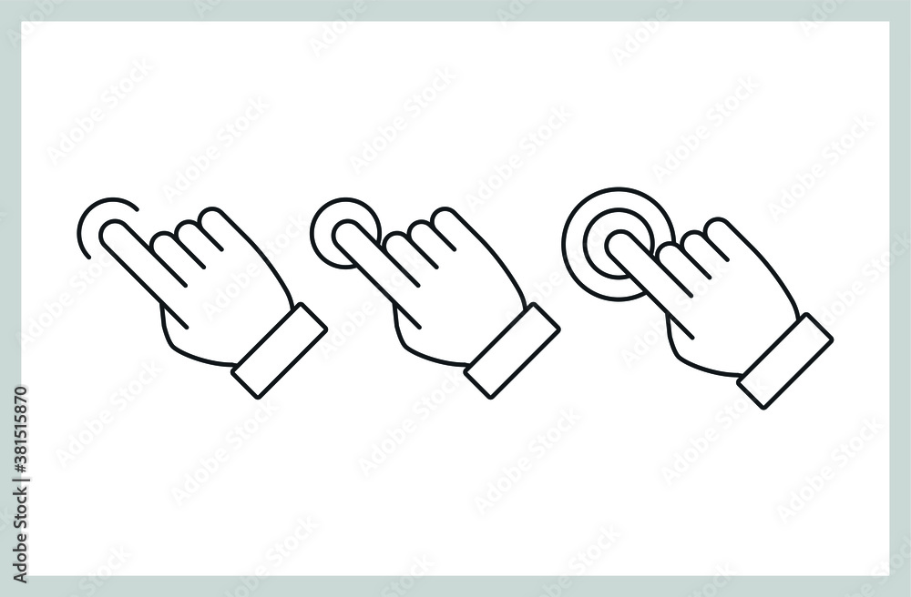 Hand click set vector icons, clicking pointers. Hand click set vector icons, clicking pointers.