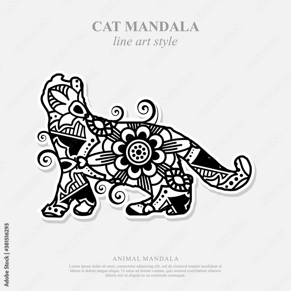 Fototapeta premium Cat Mandala Vector Line Art Style