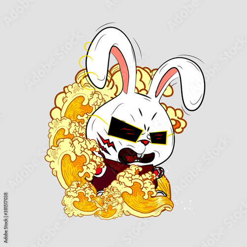 the rich rabbit illustration design for sukajan is mean japan traditional cloth or t-shirt with digital hand drawn Embroidery Men T-shirts Summer Casual Short Sleeve Hip Hop T Shirt Streetwear