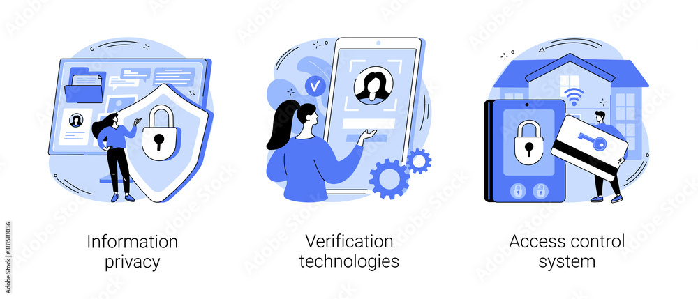 Digital security abstract concept vector illustration set. Information privacy, verification technologies, access control system, data access, user password, social media account abstract metaphor. Digital security abstract concept vector illustration set. Information privacy, verification technologies, access control system, data access, user password, social media account abstract metaphor.