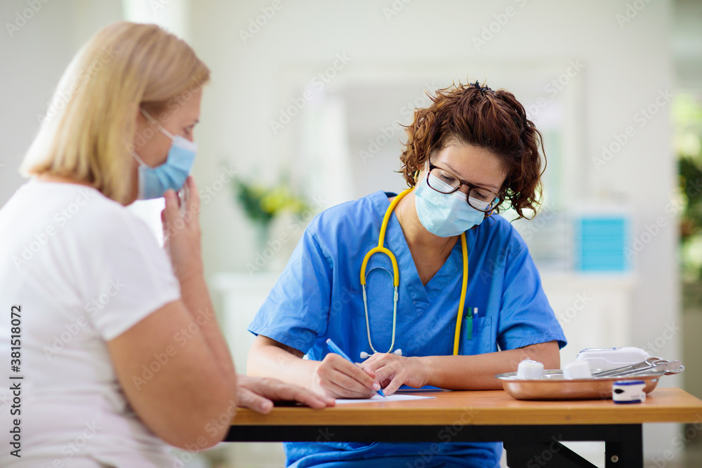 Doctor examining sick patient. Ill woman in clinic Doctor examining sick patient. Ill woman in clinic