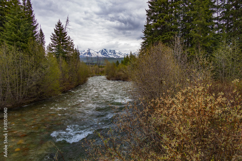 Stream with Glacier National Park mountain background 