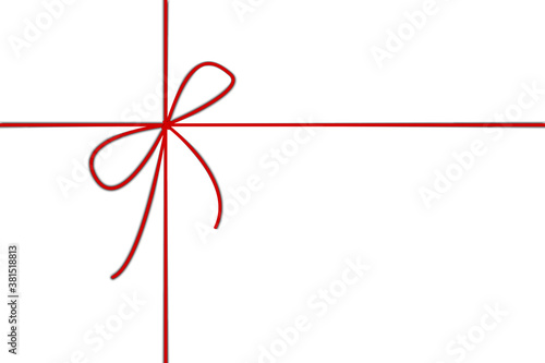 Red cord on a white background. Christmas ribbon for a gift. Knot on a red twine. Vector illustration. Stock image.