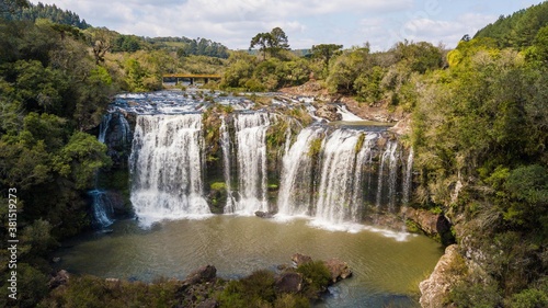 Aerial view of the São Marcos River Cascade. Beautiful waterfall among trees in the Serra Gaúcha