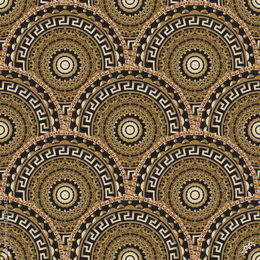 Greek style Deco floral mandalas seamless pattern. Luxury ornamental vector background. Decorative ornate backdrop. Abstract flower. Beautiful elegant ornaments. Surface texture.  For cards, prints