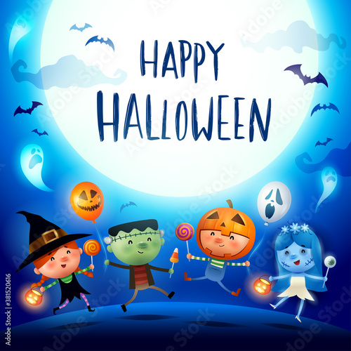 Halloween Celebration Fun Party. Halloween Kids Costume Party.