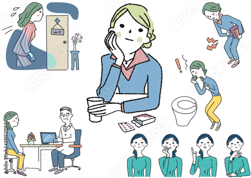 婦人科系の症状に悩む女性　イラスト