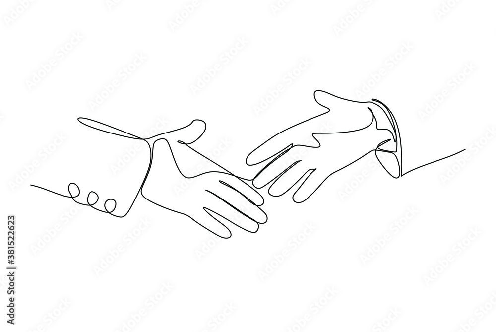 Fototapeta Two businessmen shaking hands - Continuous one line drawing.