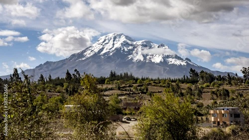 Chimborazo Volcano Time Lapse With Clouds Flying Past On Sunny Day photo