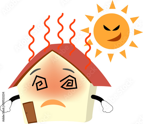 太陽で暑いマイホームのイラスト