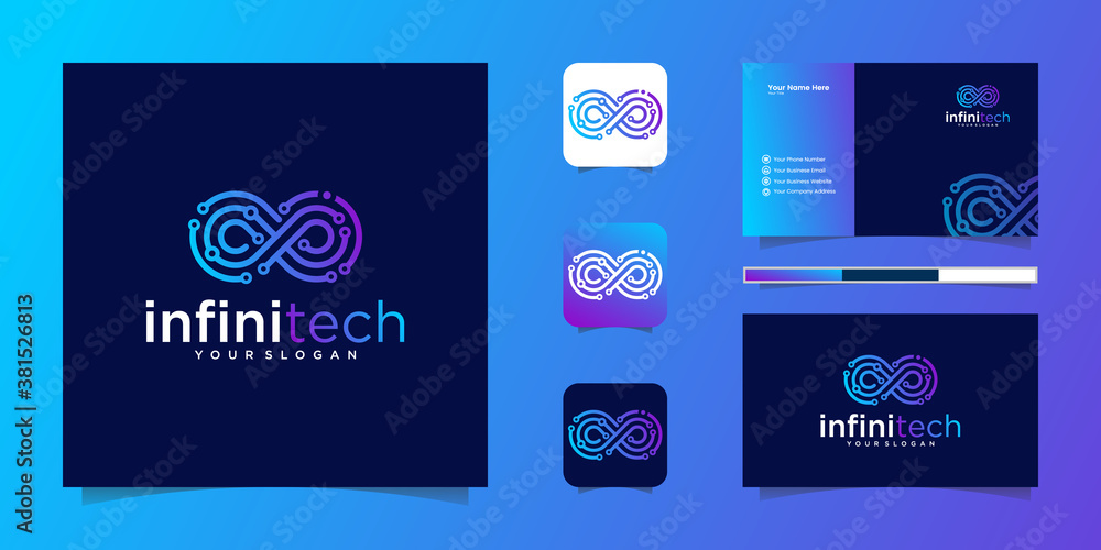 Creative infinity tech line. modern infinity logo design and business card - obrazy, fototapety, plakaty 