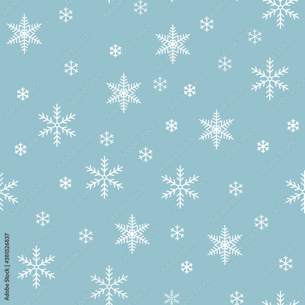 Christmas winter white snowflake seamless pattern on blue