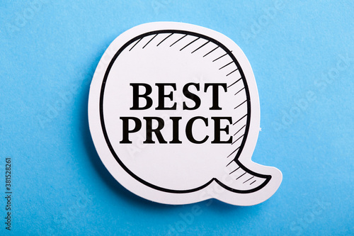 Best Price Speech Bubble Isolated On Blue Background photo