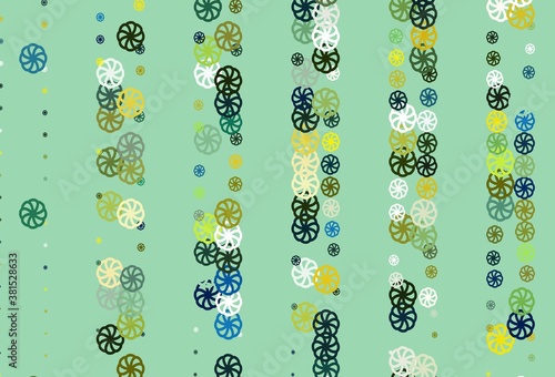 Light Blue, Yellow vector pattern with christmas snowflakes.