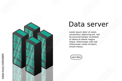 Mainframe, powered server, high technology concept, data center, cloud data storage isometric vector illustration.