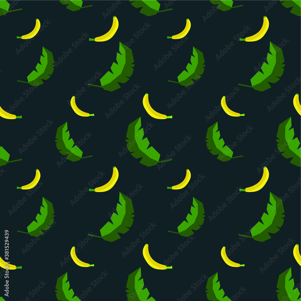seamless pattern leaf and banana fruit ornament with dark green background seamless pattern leaf and banana fruit ornament with dark green background