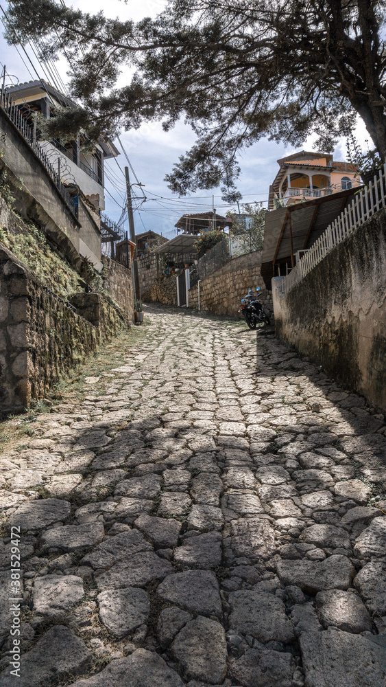 Stone streets in Santa Lucia town Honduras Central America