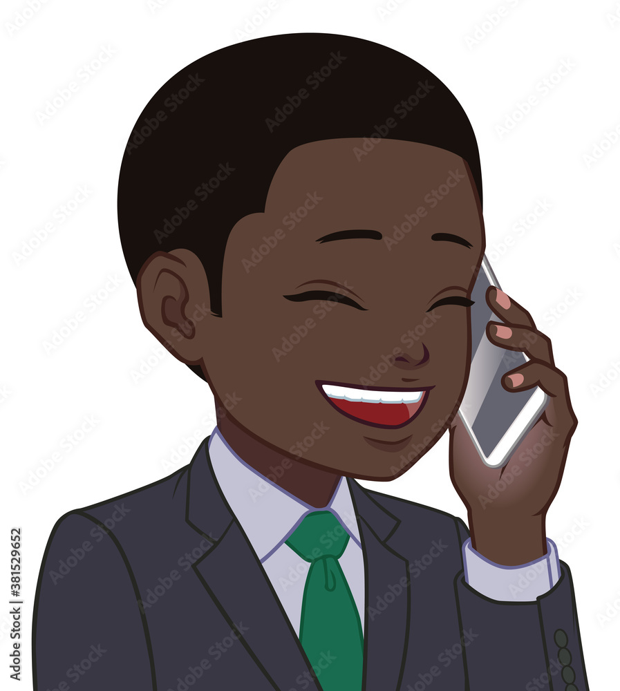 笑顔の通話中ちびキャラ 男性 タイプe Stock イラスト Adobe Stock