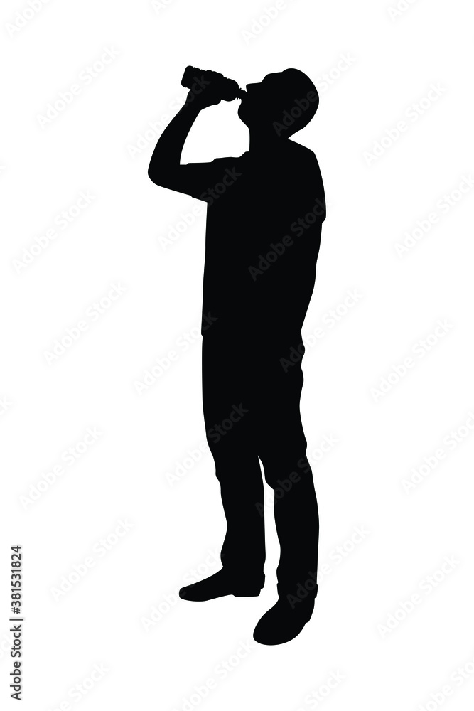 Man drink water silhouette vector