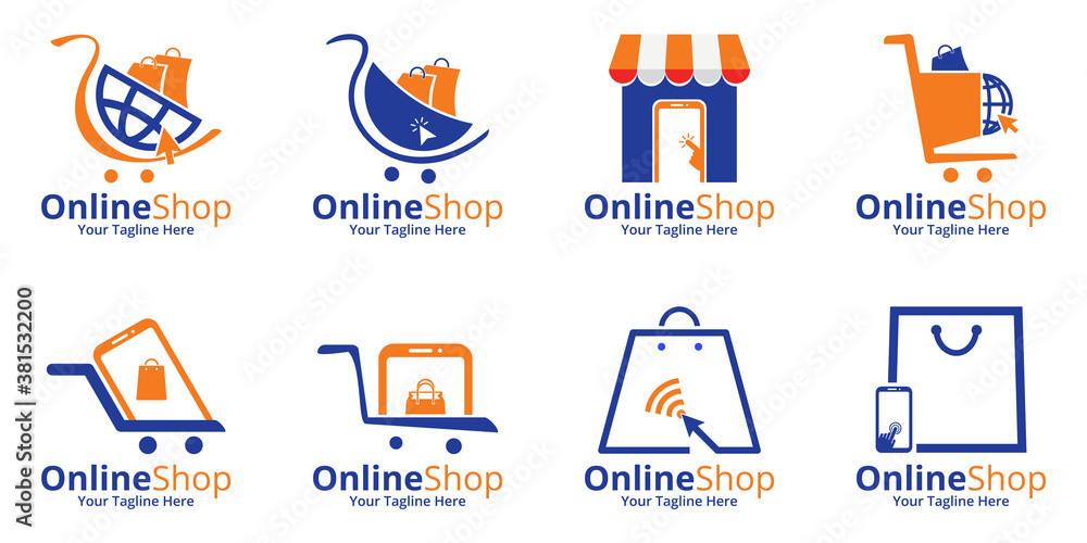 Fototapeta premium Set of Online Shop Logo designs Template. Illustration vector graphic. Perfect for Ecommerce,sale, store web element. Company emblem.