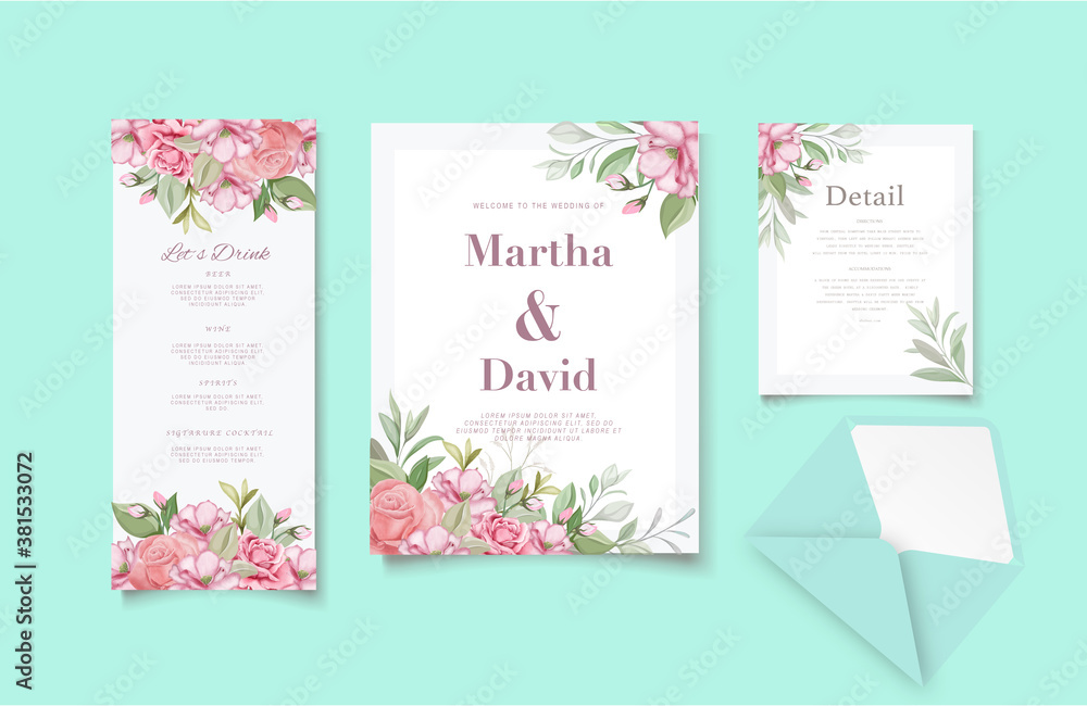 Elegant watercolor wedding invitation template