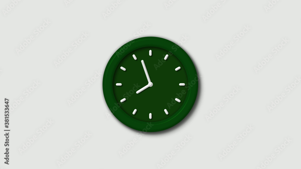 12 hours 3d wall clock on white background,Green dark 3d wall clock isolated 12 hours 3d wall clock on white background,Green dark 3d wall clock isolated
