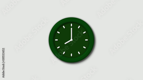 12 hours 3d wall clock on white background,Green dark 3d wall clock isolated
