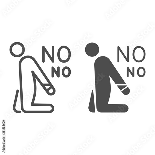 Man on knees with his hands tied line and solid icon, Black lives matter concept, BLM sign No bindings on white background, No victims of torture icon in outline style for mobile. Vector graphics.