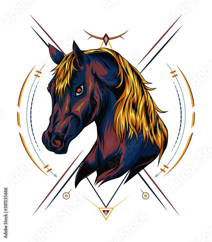 horse vector logo illustration with sacred symbol. logo horse