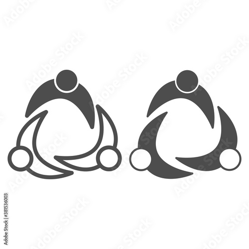 White and black people unity line and solid icon, Black lives matter concept, BLM friendship sign on white background, white people and black people hugging in circle icon in outline. Vector graphics.