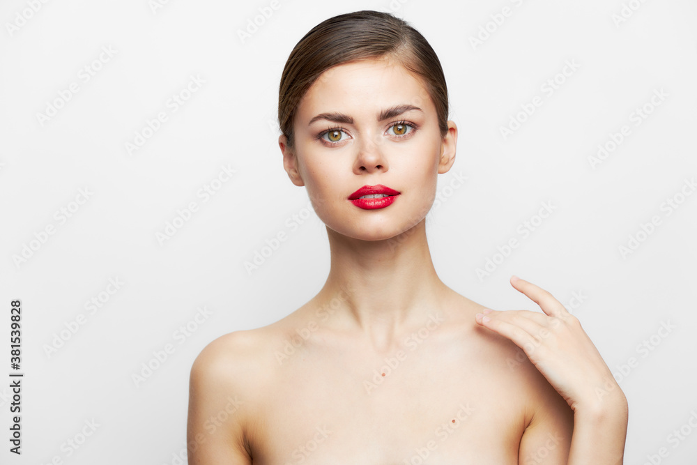 Attractive woman Look forward clean skin model Attractive woman Look forward clean skin model