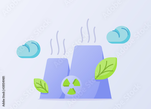 green nuclear reactor concept with leaf and cloud smoke with clean concept background icon style