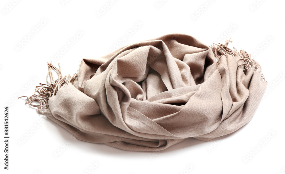 Stylish scarf on white background. Winter clothing Stylish scarf on white background. Winter clothing