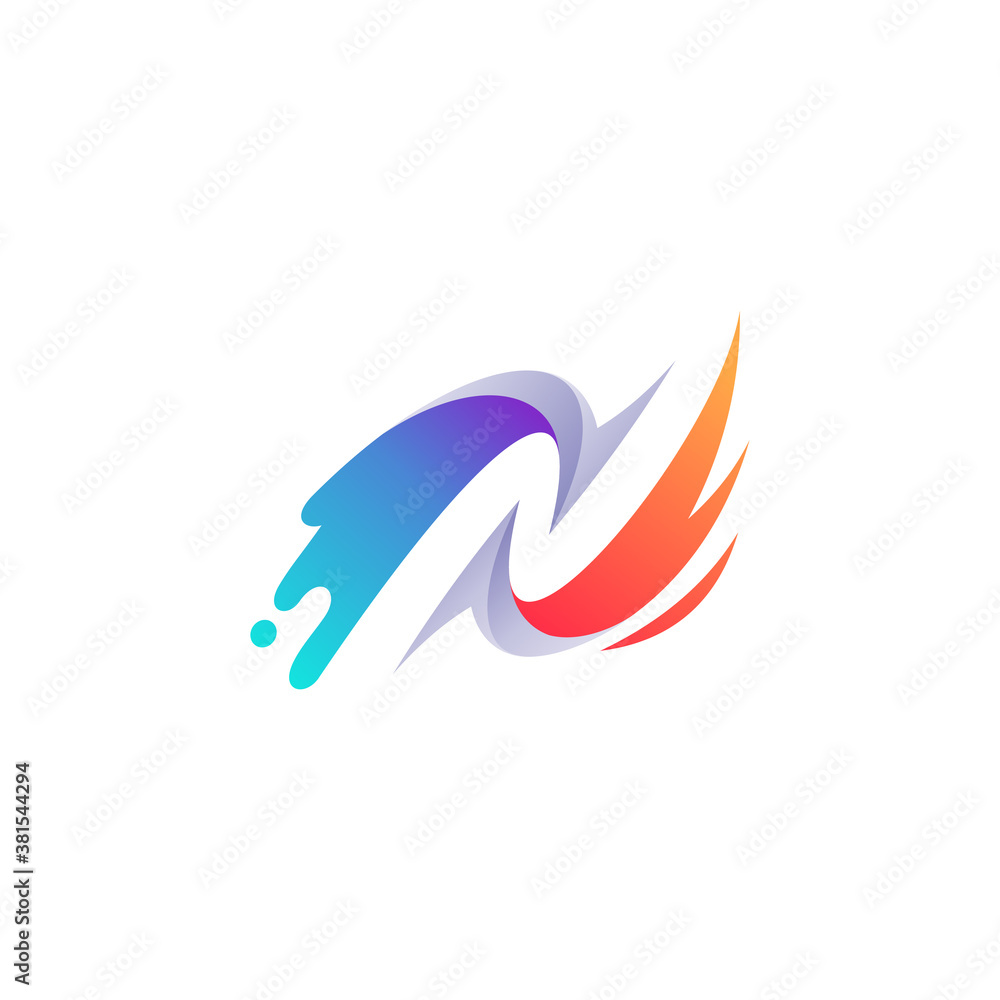 letter N with fire and water for refrigeration logo design letter N with fire and water for refrigeration logo design