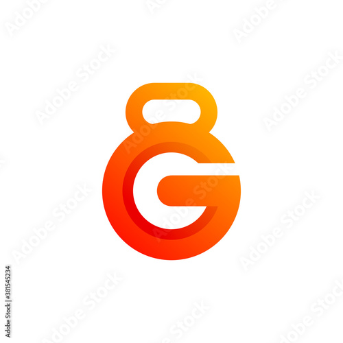 letter G with kettlebell for gym logo design