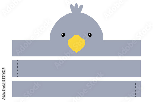 Printable raven paper hat. Party crown die cut template for birthday, christmas, baby shower. Fun accessory for entertainment. Paper crown mock up isolated on white background. Print, cut and glue.