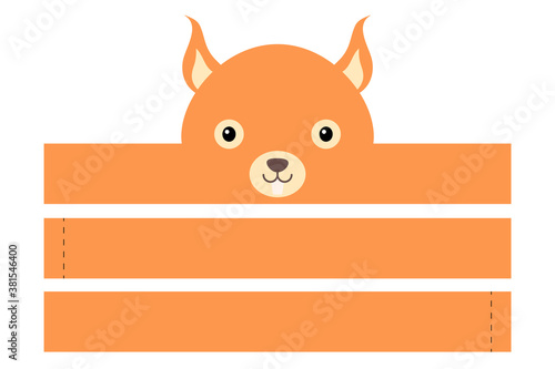 Printable squirrel paper hat. Party crown die cut template for birthday, christmas, baby shower. Fun accessory for entertainment. Paper crown mock up isolated on white background. Print, cut and glue.