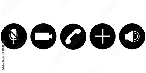 Phone display icons. Battery, sound, silence on the screen. The microphone icon is turned off. Vector illustration. Stock image.