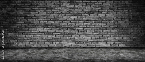 Dark Empty Room Gray Floor Concrete Brick Wall Garage Background.